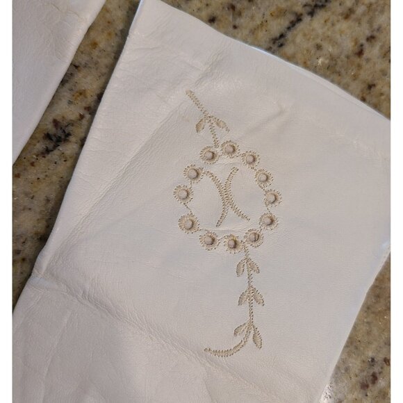 Vtg Size XS-S 6 Cream Soft Kid Leather Formal 10.5" Long Gloves Embroidered - Picture 5 of 15